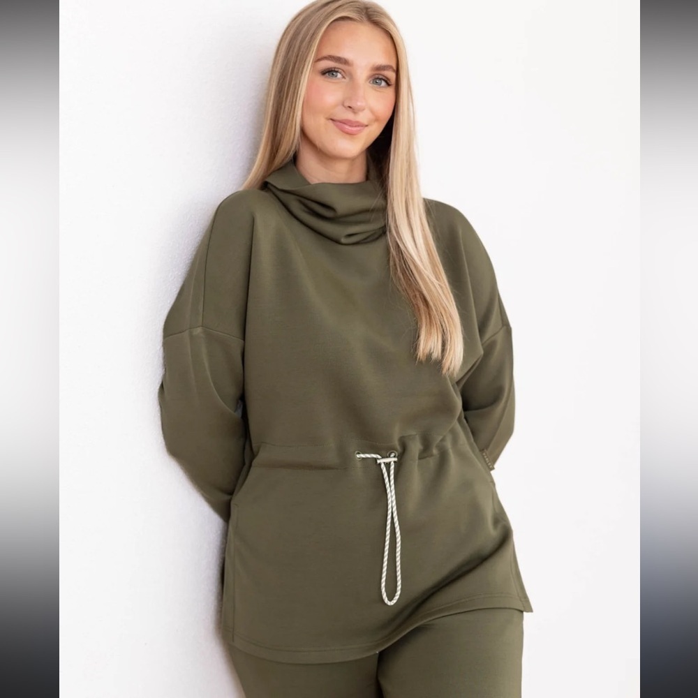 EUC Varley DoubleSoft olive green drawstring waist Freya sweatshirt Large L - Picture 3 of 8